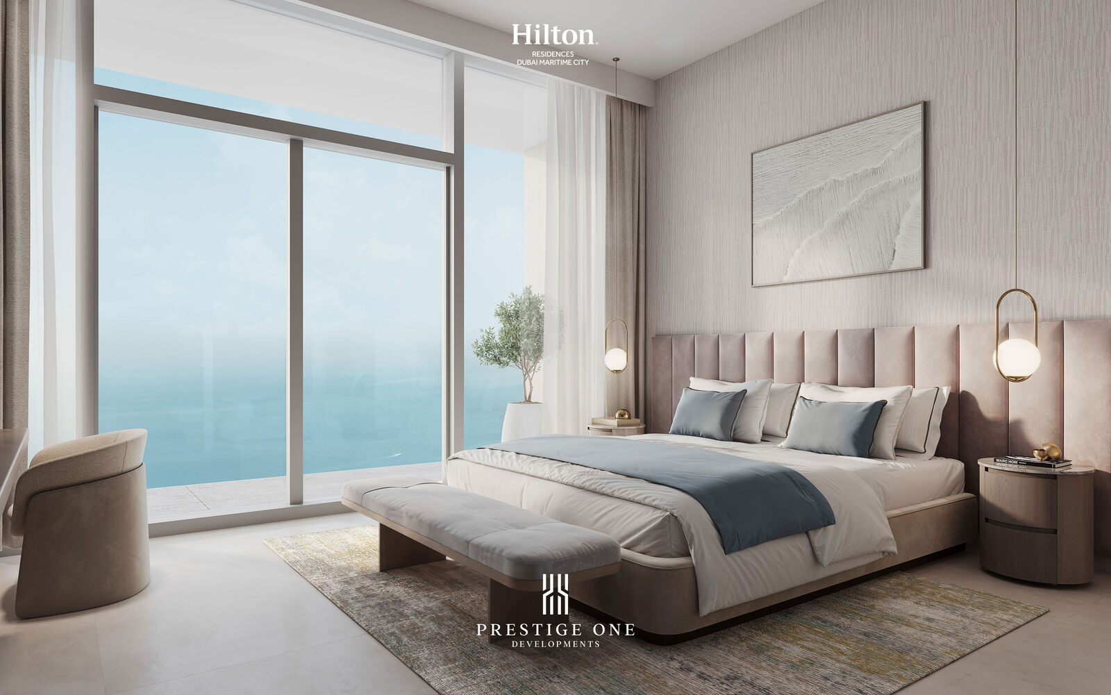 Hilton Residences Dubai Maritime City: bedroom of a one-bedroom residence