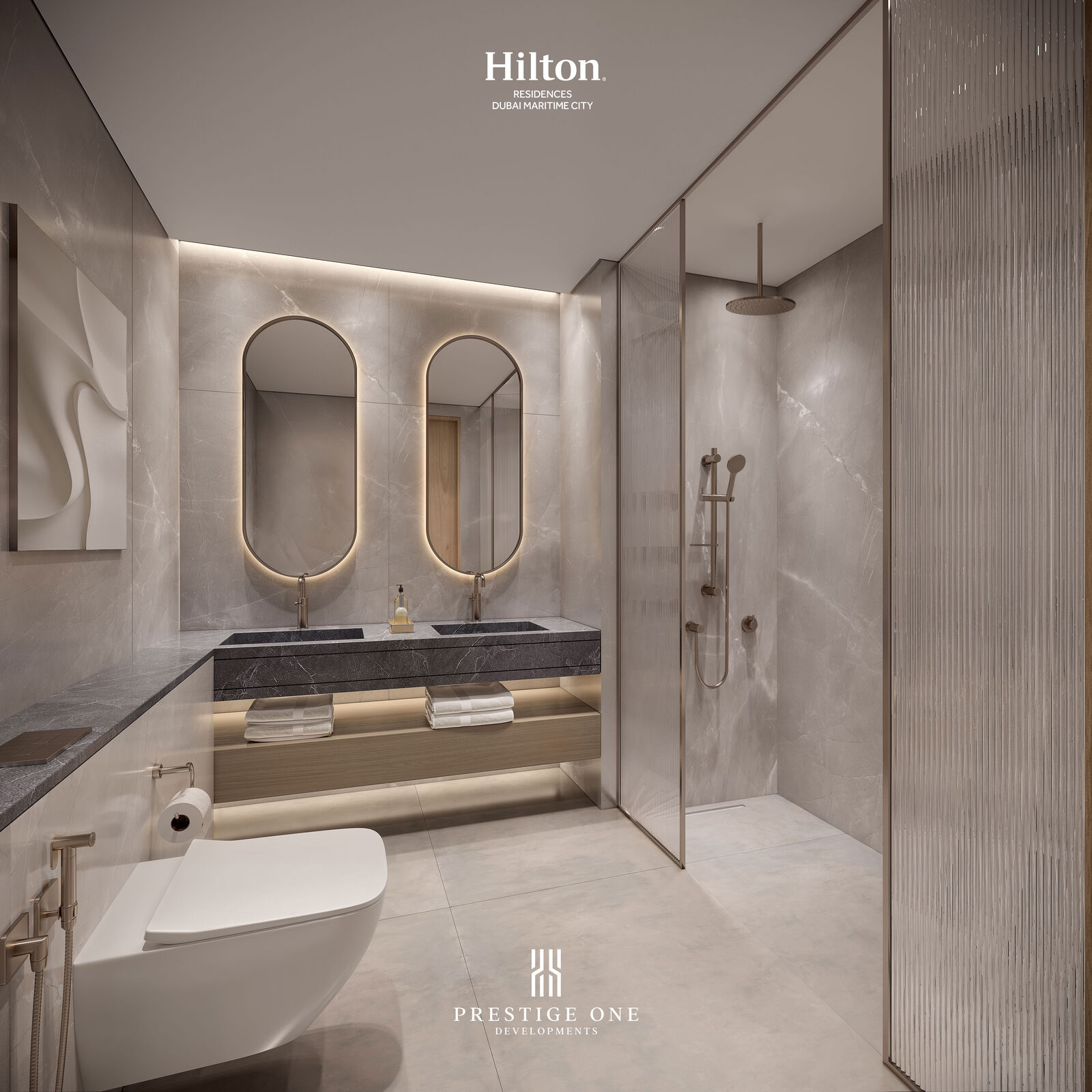 Hilton Residences Dubai Maritime City: bathroom finish in a Hilton-branded residence